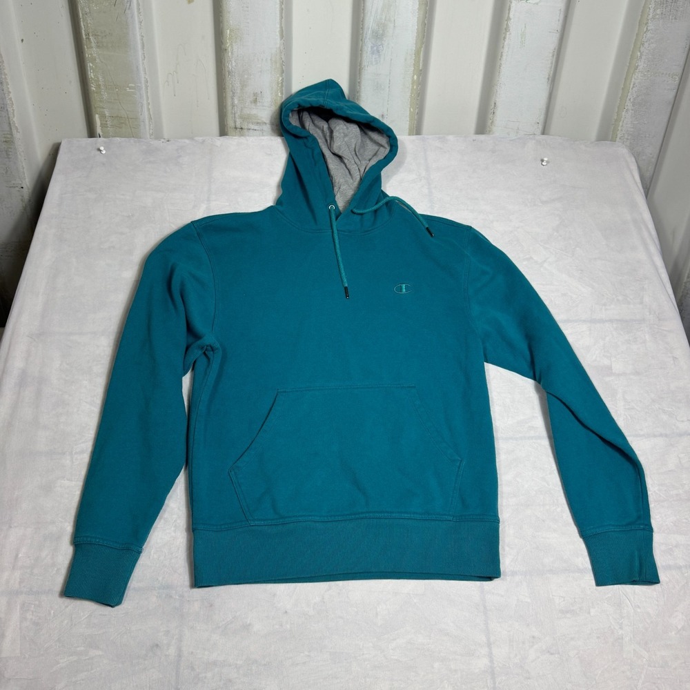 Champion Mens Pullover Hoodie Teal Fleece Logo‎ Drawstring Long Sleeve Classic S